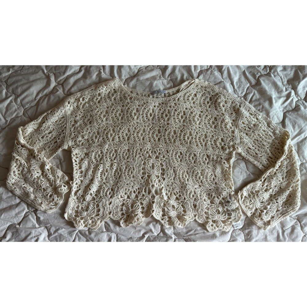 Zara Crochet Knit Shirt Ivory